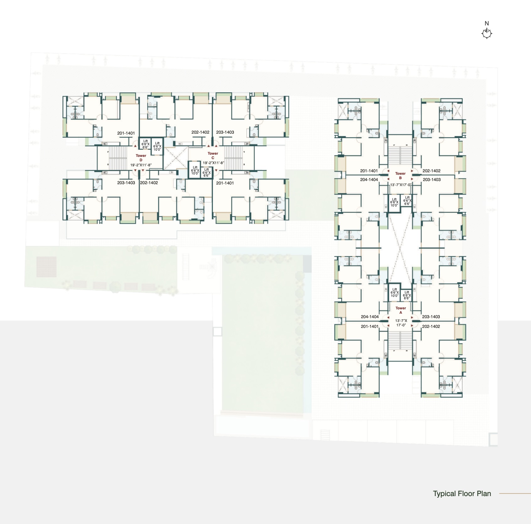 Typical floor plan layout of Snehal Exotica 3BHK apartments in Ahmedabad